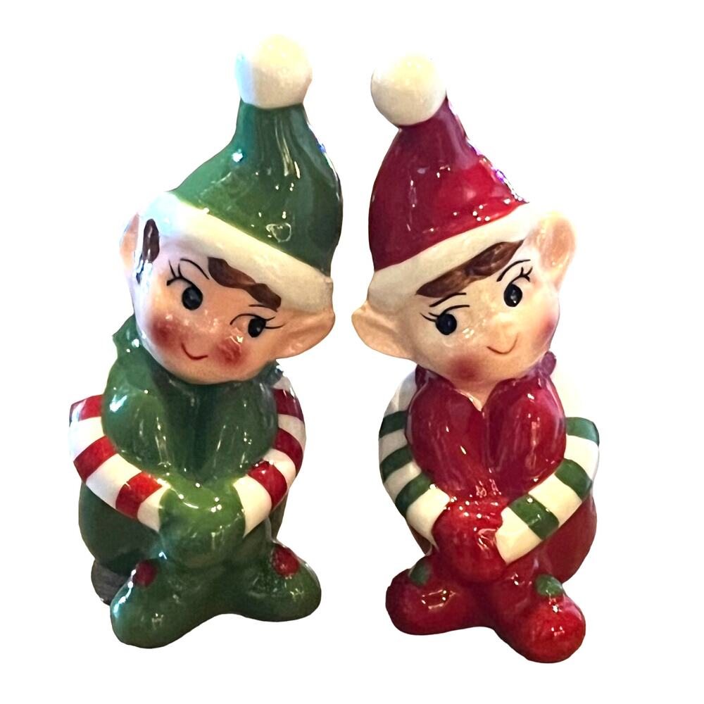 Christmas Holiday Elf Salt & Pepper Shakers 4” Sugar Spice Elves Shaker Set New